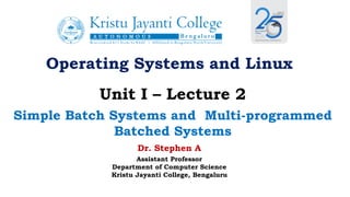 Unit 1 - Lecture 2 - Simple Batch Systems and Multi-programmed Batched ...