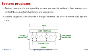 Unit 1 - Lecture 6 - Services; System Calls; System Programs and ...