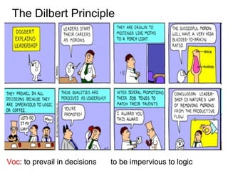 The Dilbert Principle
Voc: to prevail in decisions to be impervious to logic
 