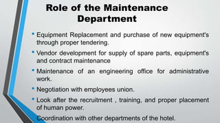 Maintenance Department of Hotels