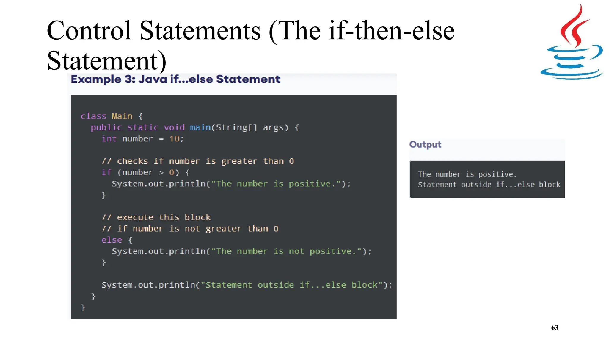 Control Statements (The if-then-else Statement) 63 