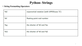 Python- Strings
• String Formatting Operators
7
 