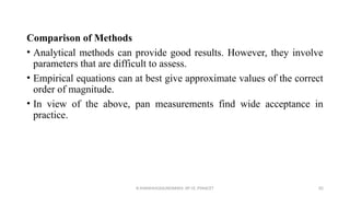 Comparison of Methods
• Analytical methods can provide good results. However, they involve
parameters that are difficult to assess.
• Empirical equations can at best give approximate values of the correct
order of magnitude.
• In view of the above, pan measurements find wide acceptance in
practice.
R.SHANMUGASUNDARAM, AP CE, PSNACET 82
 