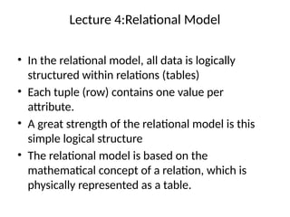 UNIT 1-RELATIONAL DATA MODEL for data base subject | PPTX