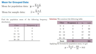Mean for Grouped Data:
 