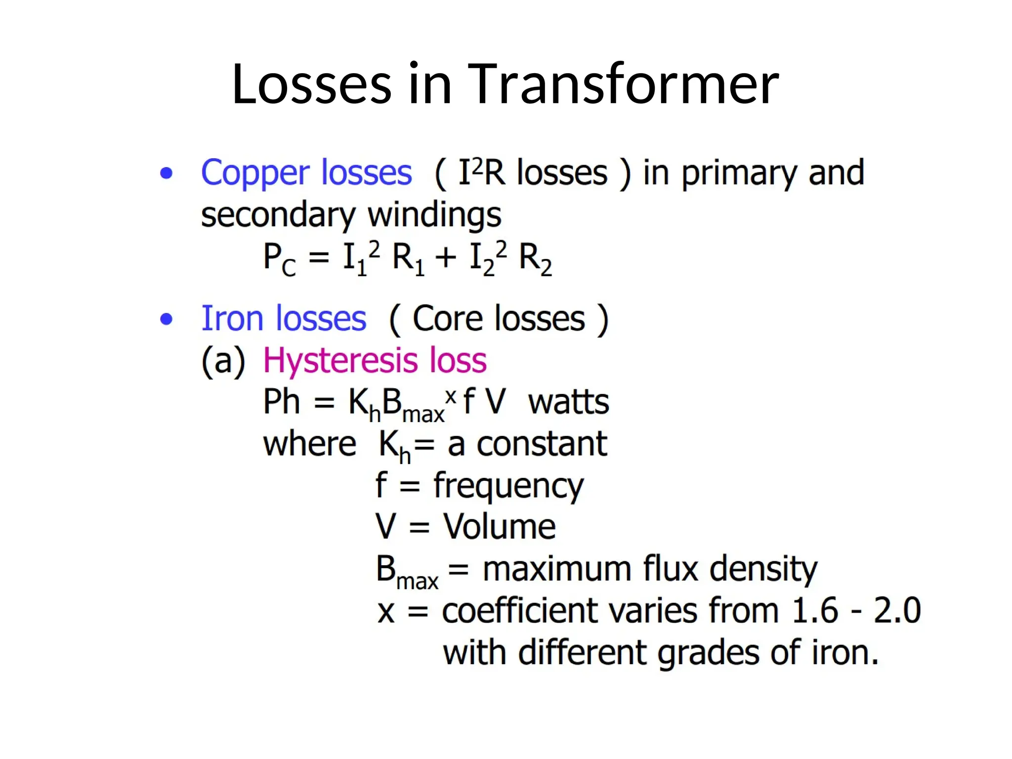 Losses in Transformer
 