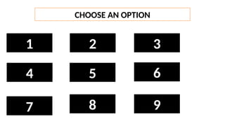 CHOOSE AN OPTION
1 2 3
4 5 6
7 8 9
 