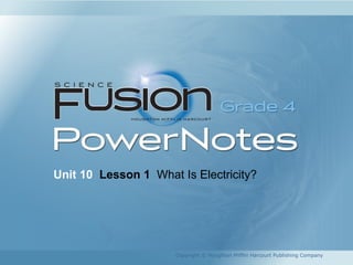 Unit 10 Lesson 1 What Is Electricity? 
Copyright © Houghton Mifflin Harcourt Publishing Company 
 