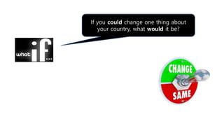 If you could change one thing about
your country, what would it be?
 