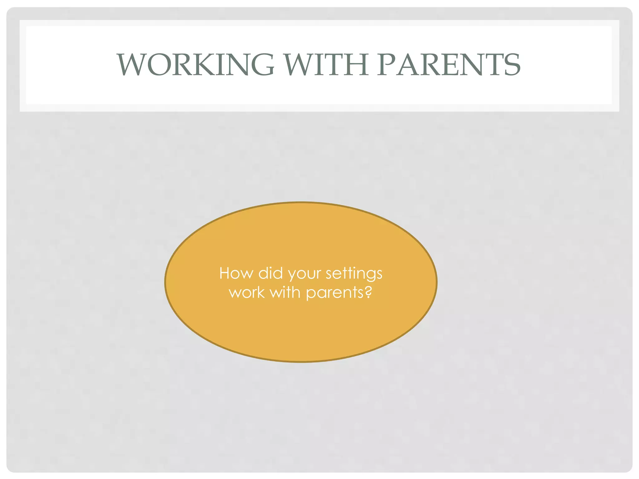 WORKING WITH PARENTS 
How did your settings 
work with parents? 
 