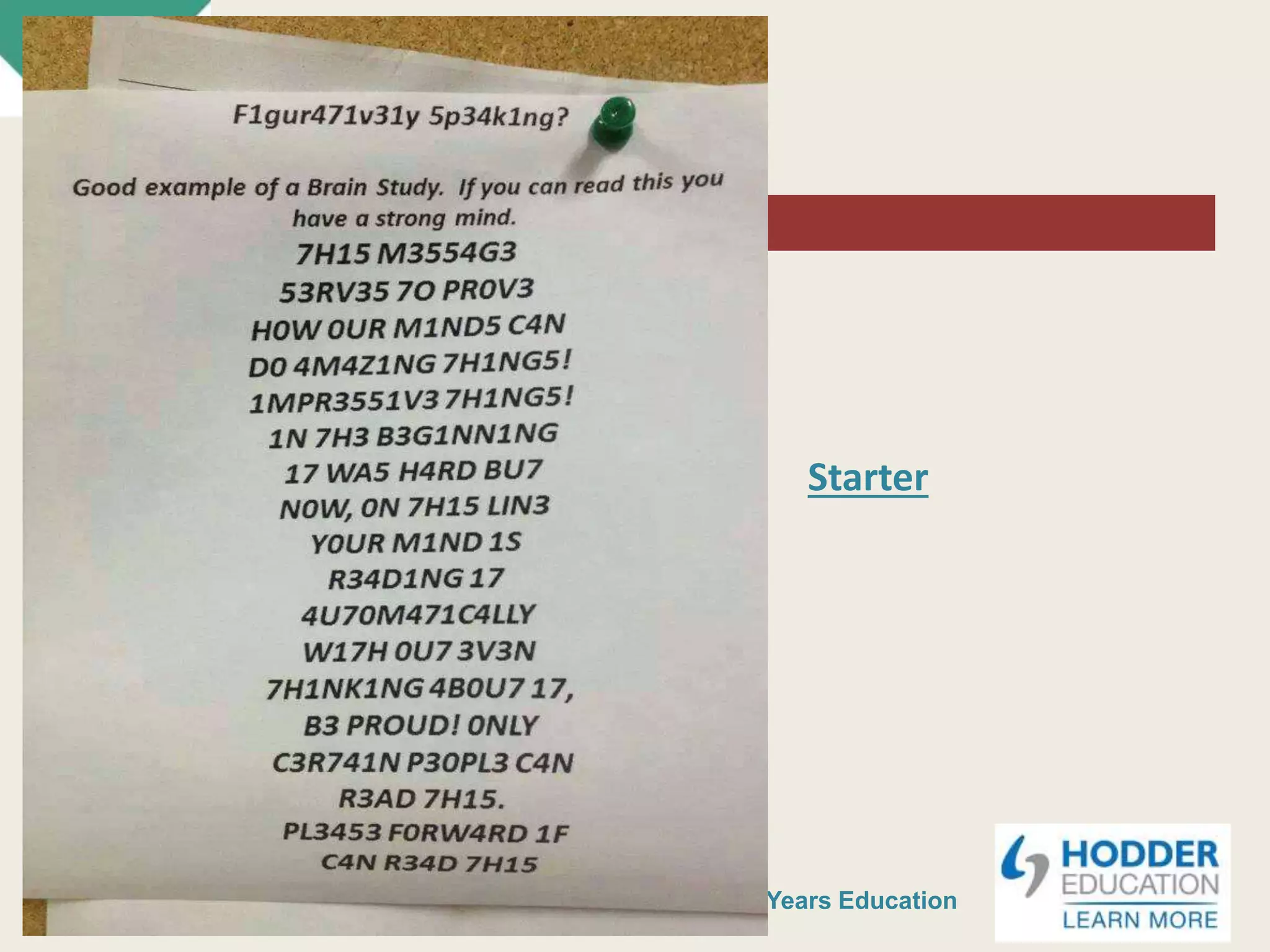 CACHE Level 2 Intro to Early Years Education© Hodder & Stoughton Limited
Starter activity
Starter
 