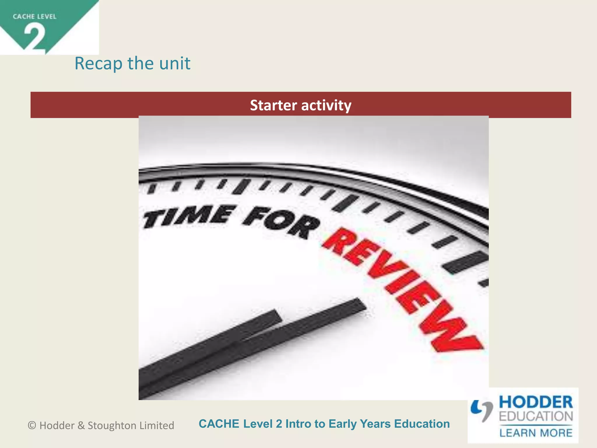 CACHE Level 2 Intro to Early Years Education© Hodder & Stoughton Limited
Starter activity
Recap the unit
 