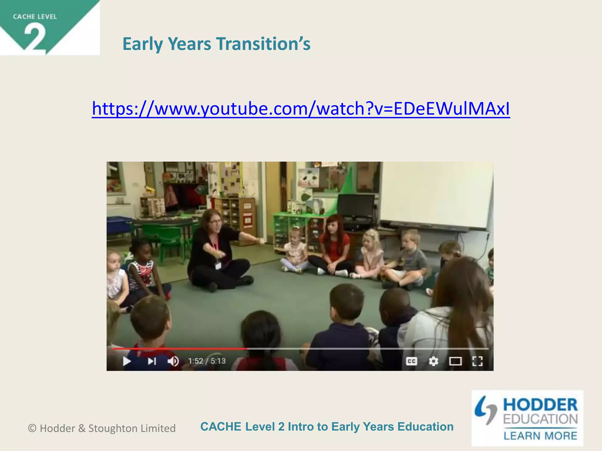 CACHE Level 2 Intro to Early Years Education© Hodder & Stoughton Limited
https://www.youtube.com/watch?v=EDeEWulMAxI
Early Years Transition’s
 