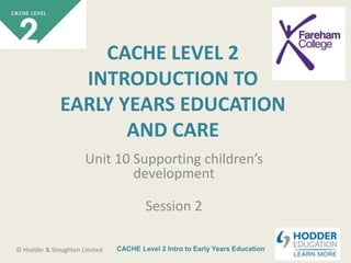 CACHE Level 2 Intro to Early Years Education© Hodder & Stoughton Limited
CACHE LEVEL 2
INTRODUCTION TO
EARLY YEARS EDUCATION
AND CARE
Unit 10 Supporting children’s
development
Session 2
 