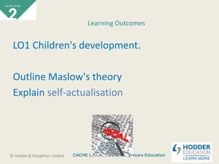 CACHE Level 2 Intro to Early Years Education© Hodder & Stoughton Limited
LO1 Children's development.
Outline Maslow's theory
Explain self-actualisation
Learning Outcomes
 