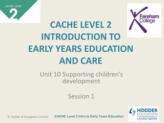 CACHE Level 2 Intro to Early Years Education© Hodder & Stoughton Limited
CACHE LEVEL 2
INTRODUCTION TO
EARLY YEARS EDUCATION
AND CARE
Unit 10 Supporting children’s
development
Session 1
 