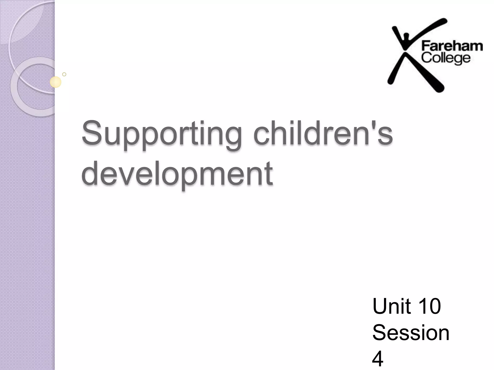 Supporting children's 
development 
Unit 10 
Session 
4 
 