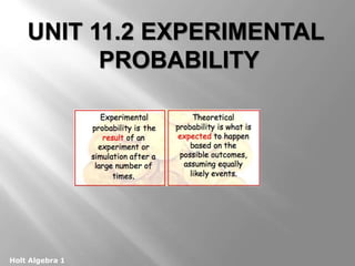 Holt Algebra 1
UNIT 11.2 EXPERIMENTAL
PROBABILITY
 