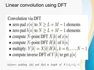 Linear convolution using DFT
1
]
[
]
[
)
( 2
1 


 L
L
N
of
length
to
n
h
and
n
x
padding
zero
a
 