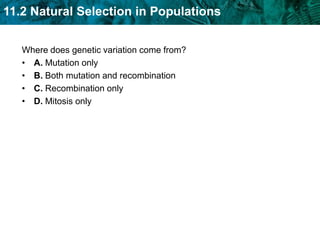 Natural selection acts on distributions of traits. A normal distribution graphs as a bell-shaped curve. highest frequency near    mean value