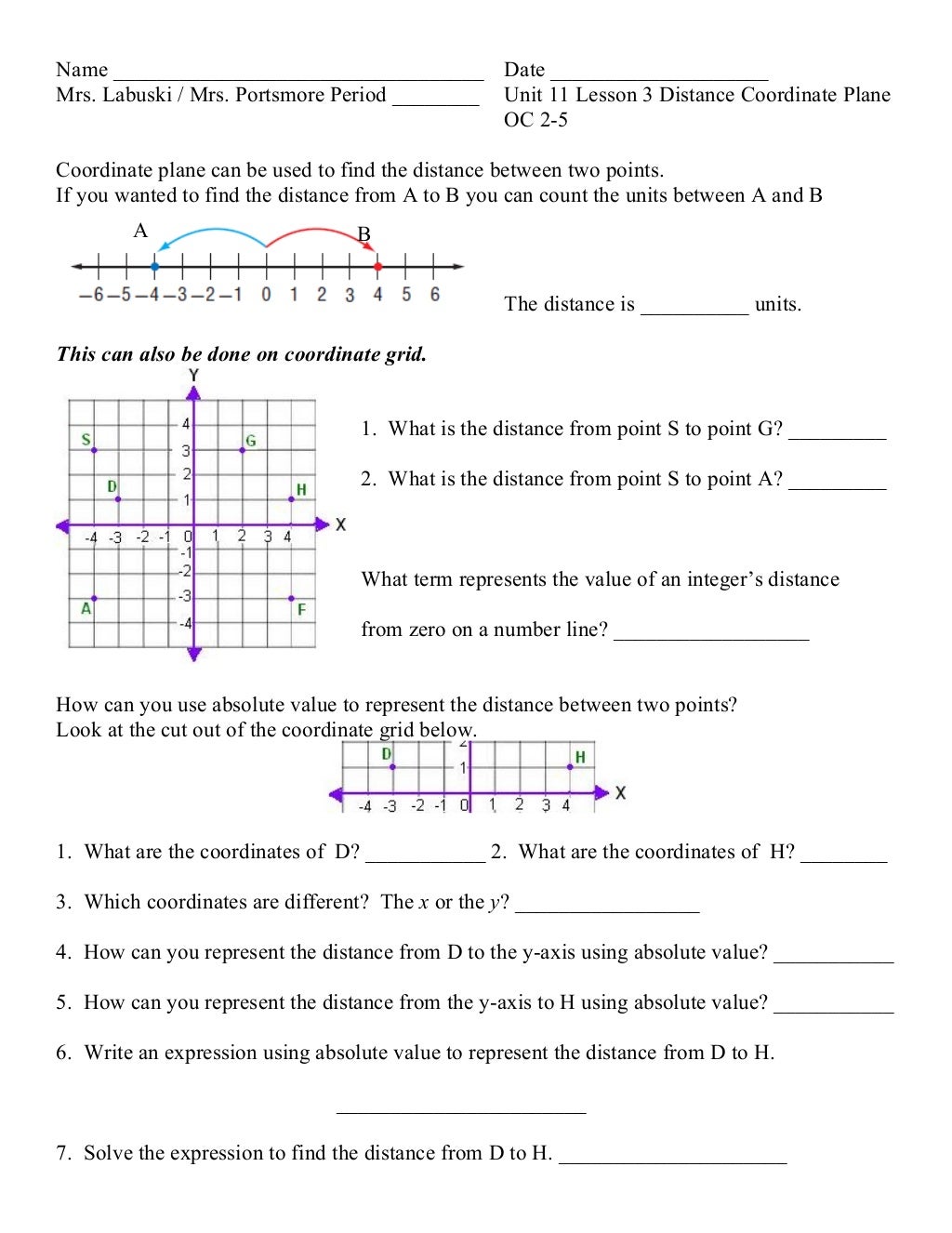 Unit 11 lesson 5 distance in coordinate plane