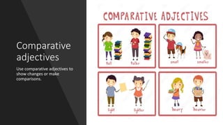 Comparative
adjectives
Use comparative adjectives to
show changes or make
comparisons.
 