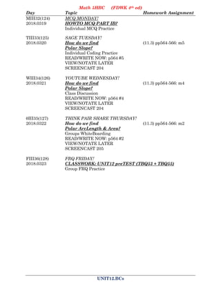 Math 5HBC (FDWK 4th ed)
Day Topic Homework Assignment
UNIT12.BCs
MIII32(124) MCQ MONDAY!
2018.0319 HOWTO MCQ PART IB?
Indi...