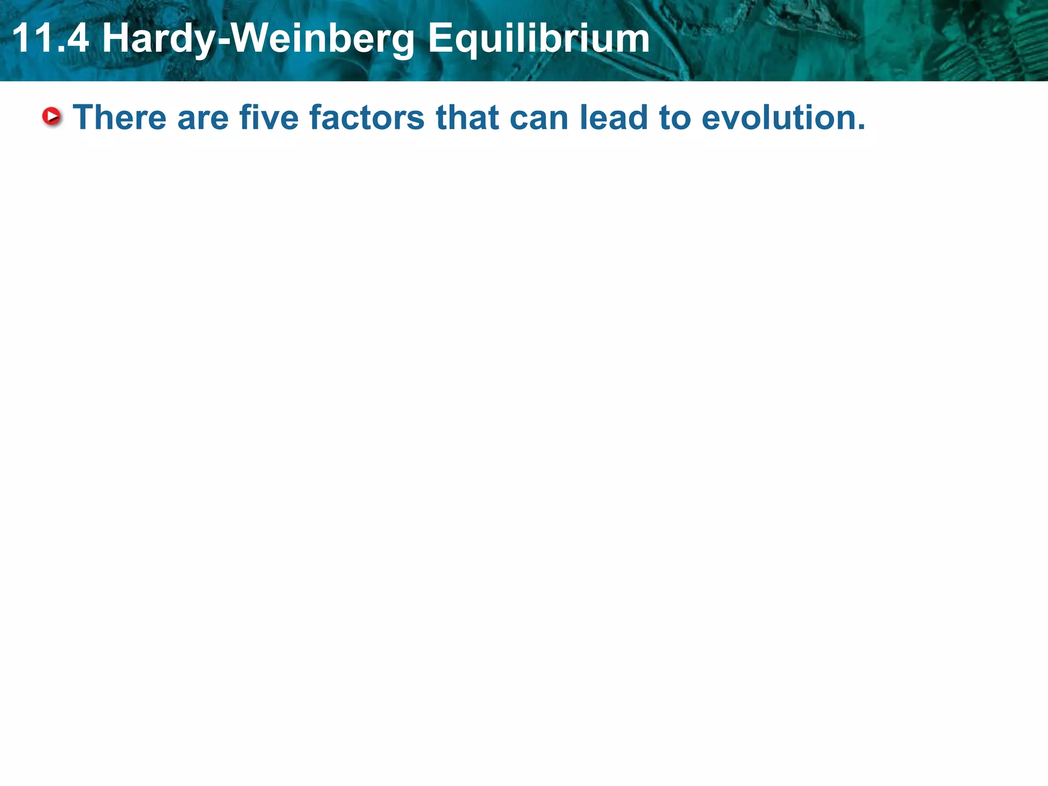 There are five factors that can lead to evolution.  