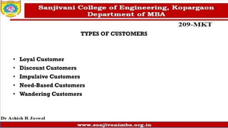 TYPES OF CUSTOMERS
• Loyal Customer
• Discount Customers
• Impulsive Customers
• Need-Based Customers
• Wandering Customers
 