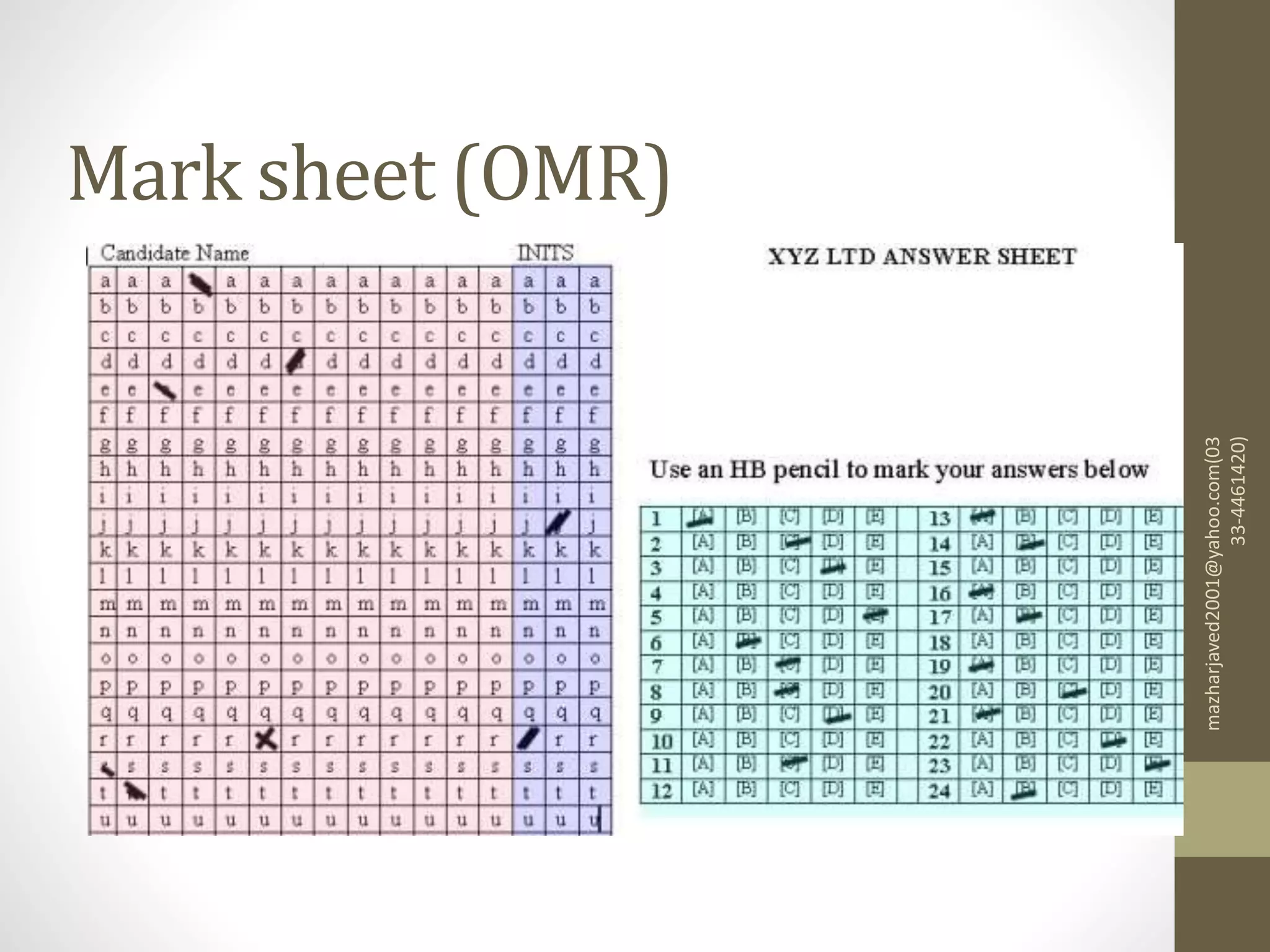 Mark sheet (OMR)
mazharjaved2001@yahoo.com(03
33-4461420)
 