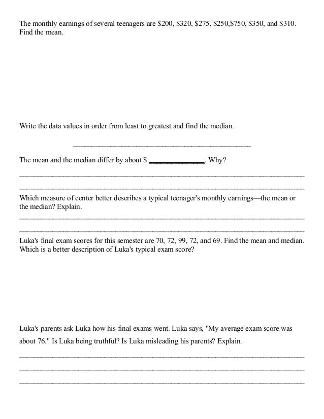 Unit 12 lesson 4 measures of center