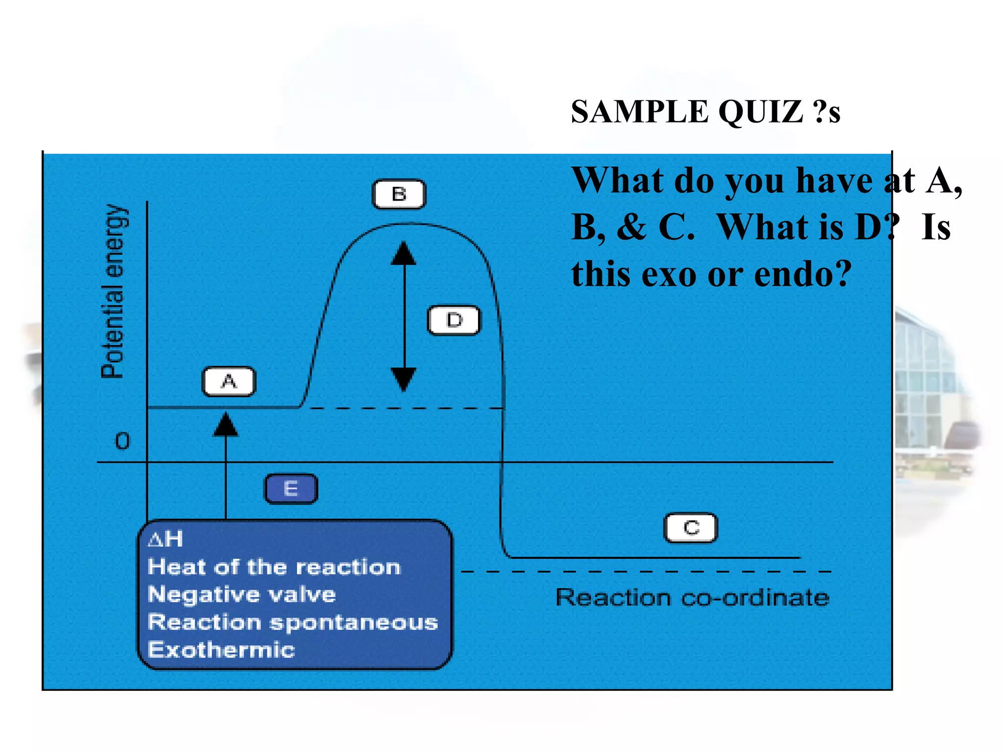 SAMPLE QUIZ ?s
What do you have at A,
B, & C. What is D? Is
this exo or endo?
 