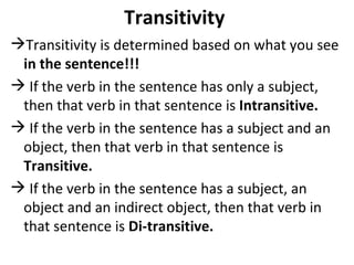 Unit 13 arguments of the verb, subject, object and indirect object | PPT
