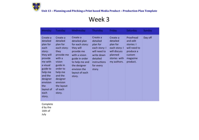 Unit 13 lo 4 production plan template (2) | PPT