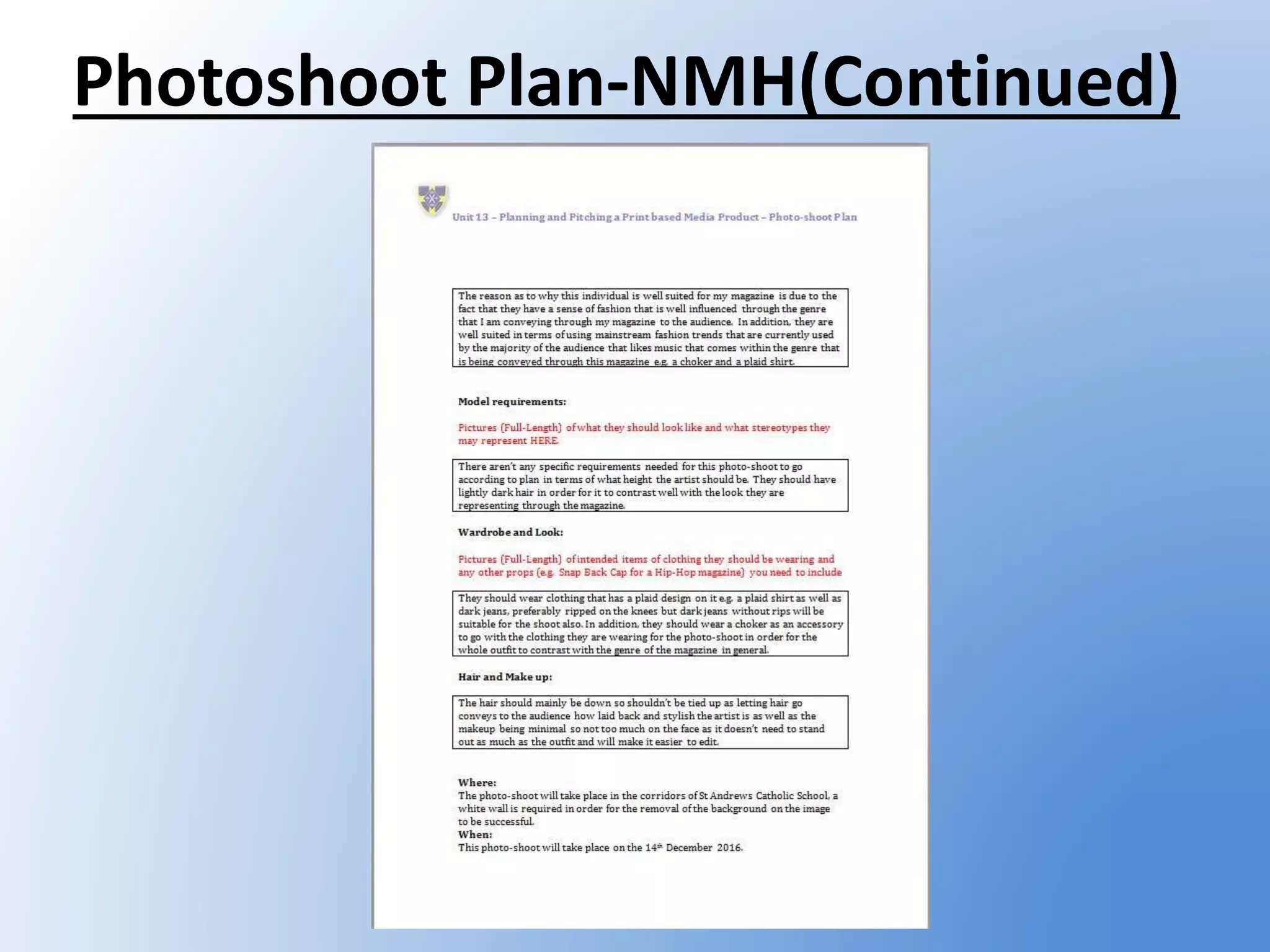 Photoshoot Plan-NMH(Continued)
 