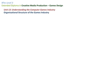 Unit 13: Understanding the Computer Games Industry Organisational Structure of the Games Industry 