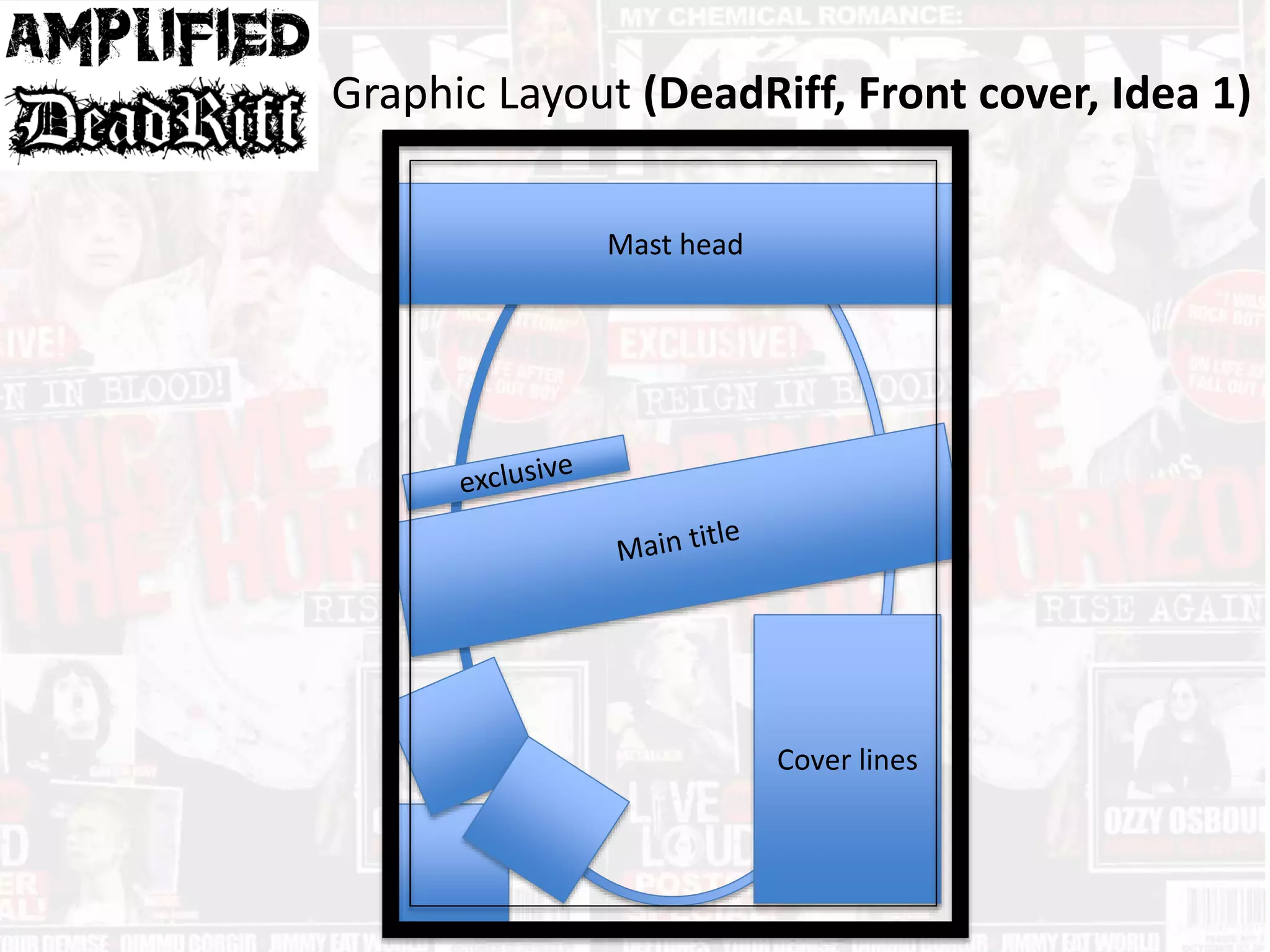 Graphic Layout (DeadRiff, Front cover, Idea 1)
Mast head
Cover lines
 