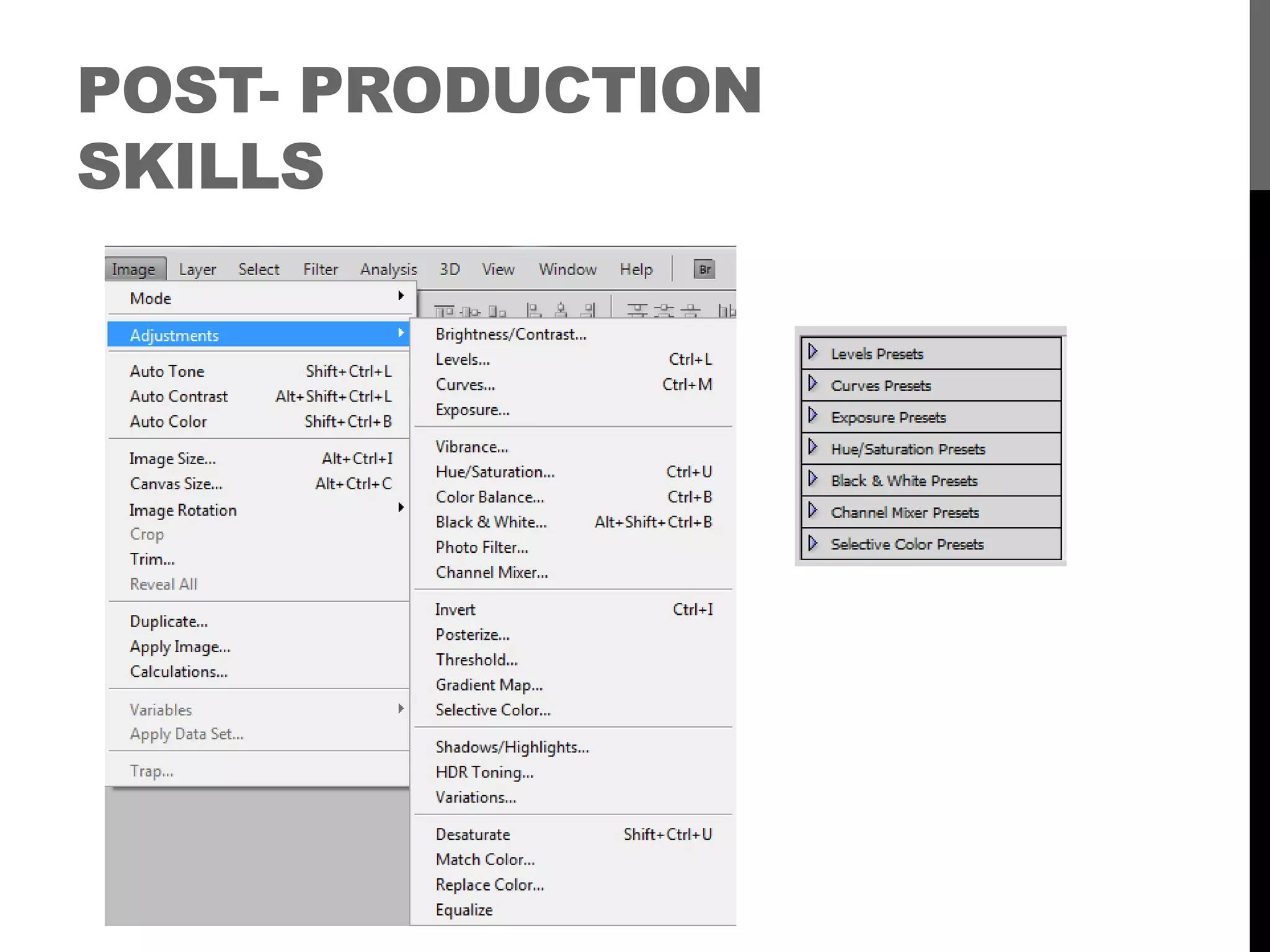 POST- PRODUCTION
SKILLS
 