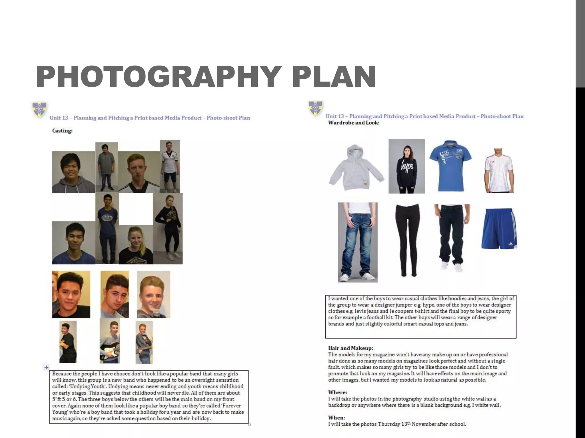 PHOTOGRAPHY PLAN
 