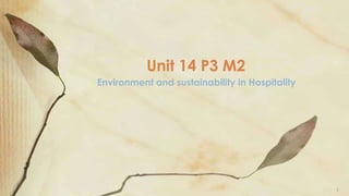 Environment and sustainability in Hospitality
Unit 14 P3 M2
1
 