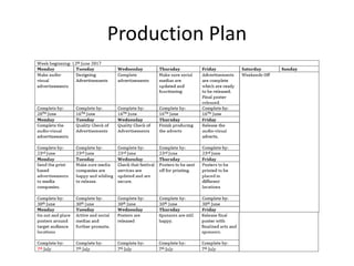Production Plan
 
