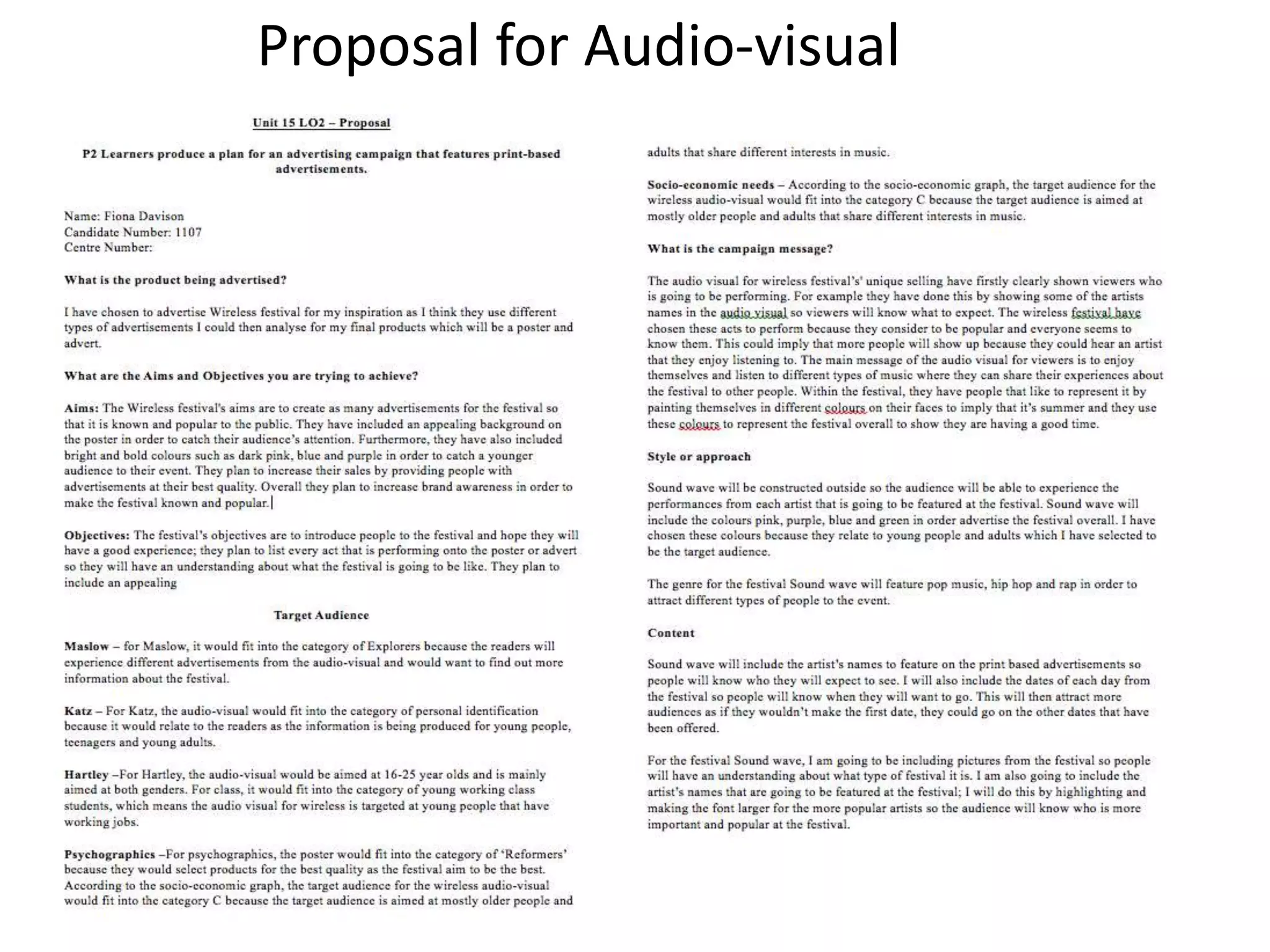 Proposal for Audio-visual
 