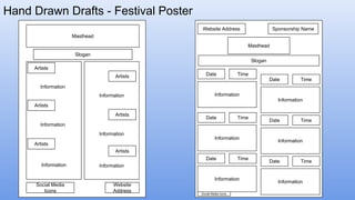 Hand Drawn Drafts - Festival Poster
Masthead
Slogan
Social Media
Icons
Website
Address
Artists
Artists
Artists
Artists
Artists
Information
Information
Information
Information
Information
Artists
Information
Masthead
Website Address Sponsorship Name
Slogan
Date Time
Information
Date Time
Information
Date Time
Information
Date Time
Information
Date Time
Information
Date Time
Information
Social Media Icons
 