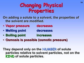 Change in Freezing Point Ethylene glycolPure waterThe freezing point of a solution is LOWERthan that of the pure solvent