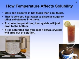 DefinitionsSUPERSATURATED SOLUTIONS contain more solute than is possible to be dissolvedSupersaturated solutions are unstableand temporaryAny disturbance, including shaking, stirring, or adding more solute will cause it to come out of solution.