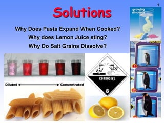 Solutions Why Does Pasta Expand When Cooked? Why does Lemon Juice sting? Why Do Salt Grains Dissolve? 