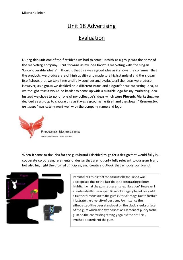 Unit 18 advertising evaluation