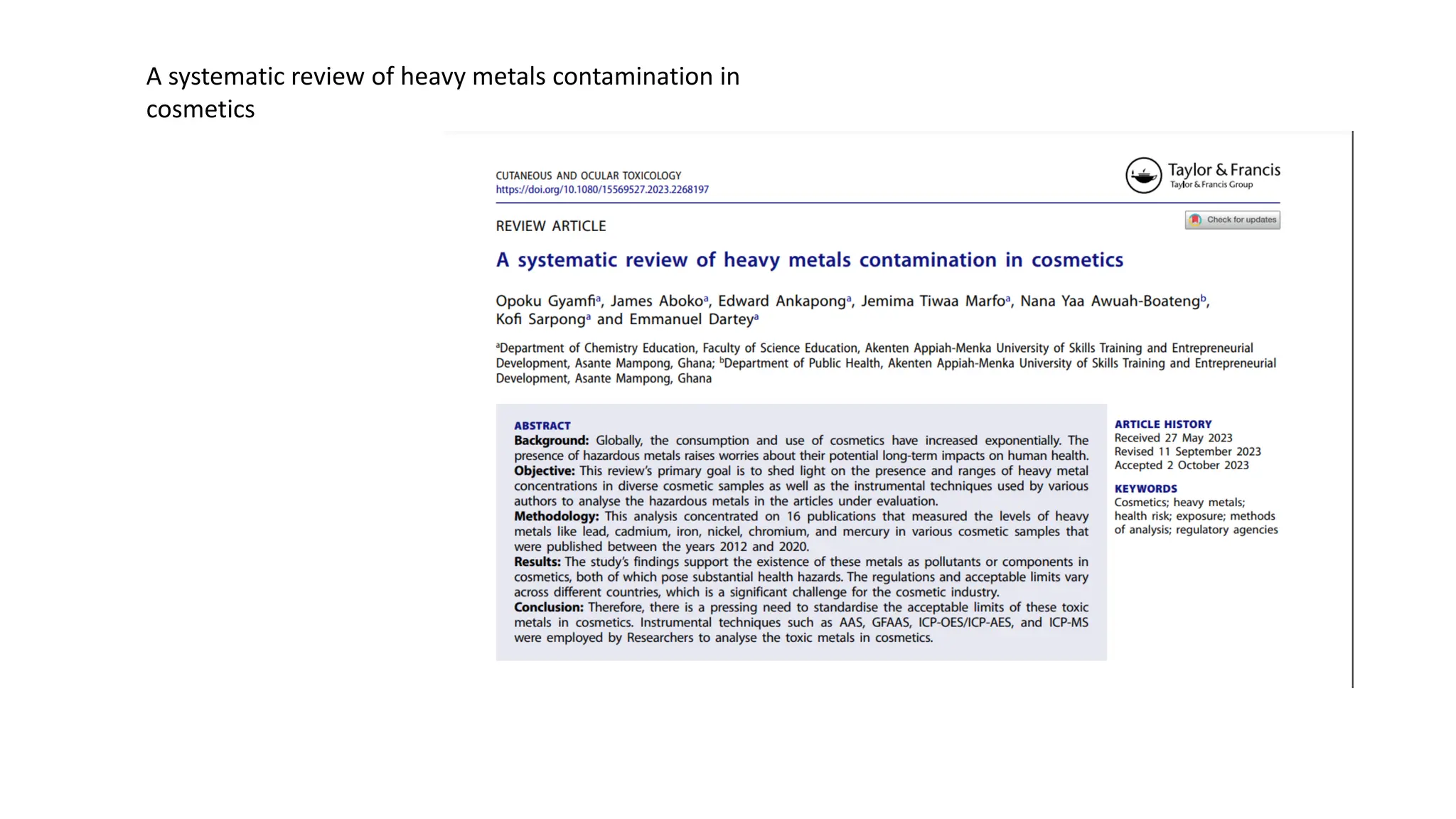 A systematic review of heavy metals contamination in
cosmetics
 