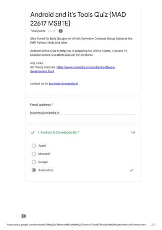 Unit 1 android and it's tools quiz {mad cwipedia} | PDF