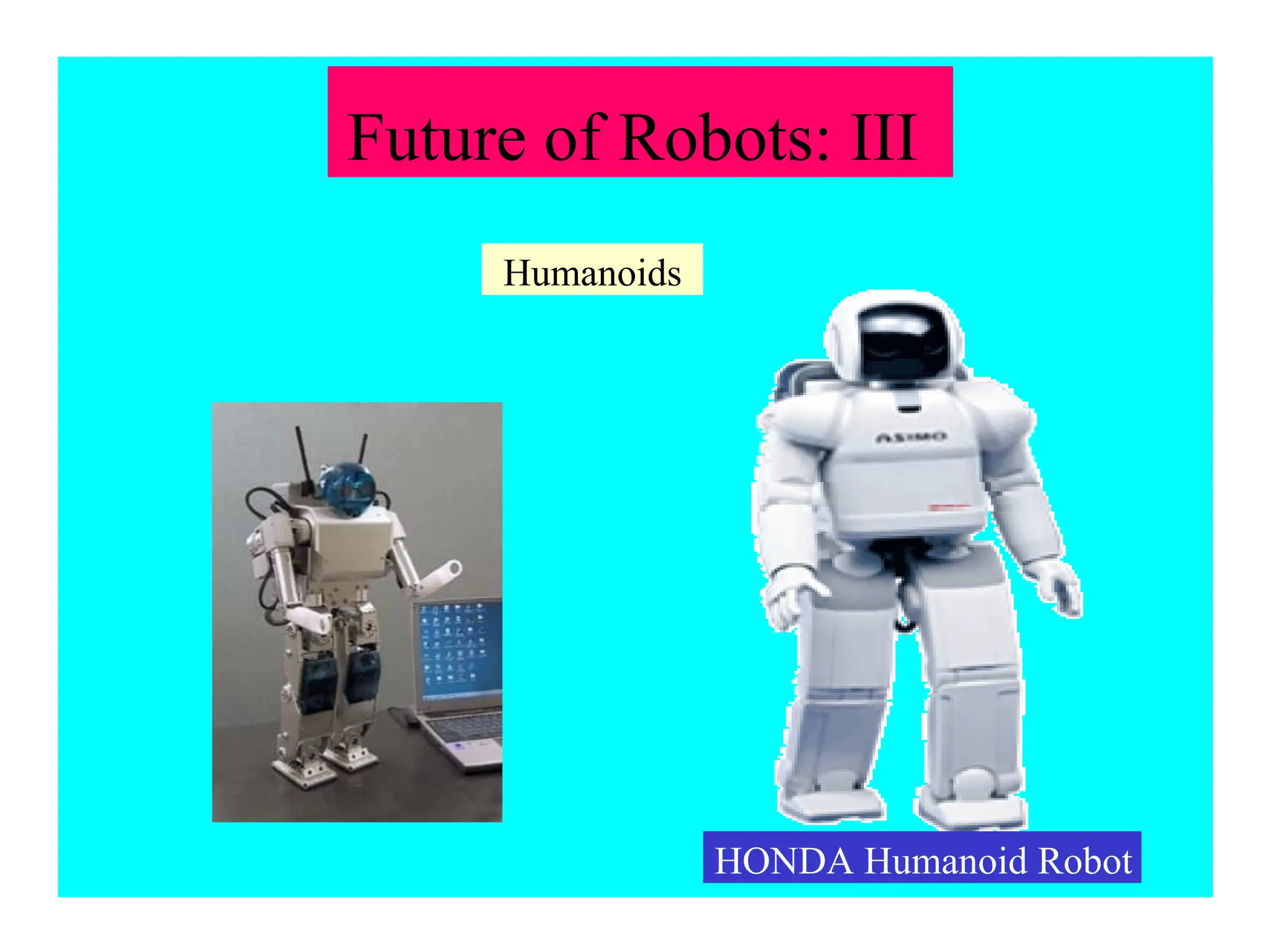 Future of Robots: III
HONDA Humanoid Robot
Humanoids
 